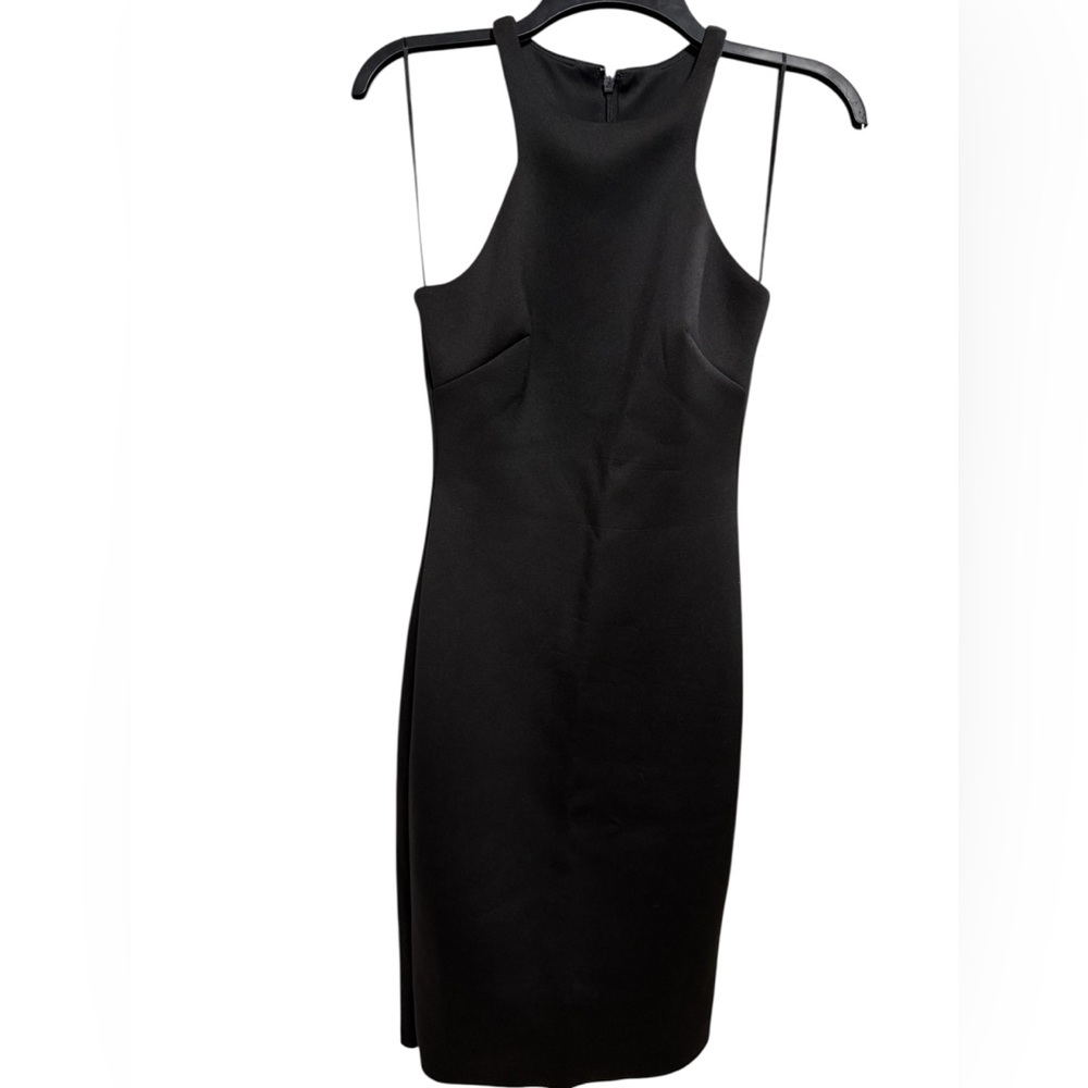 Badgley Mischka Black Halter Sheath Midi Dress